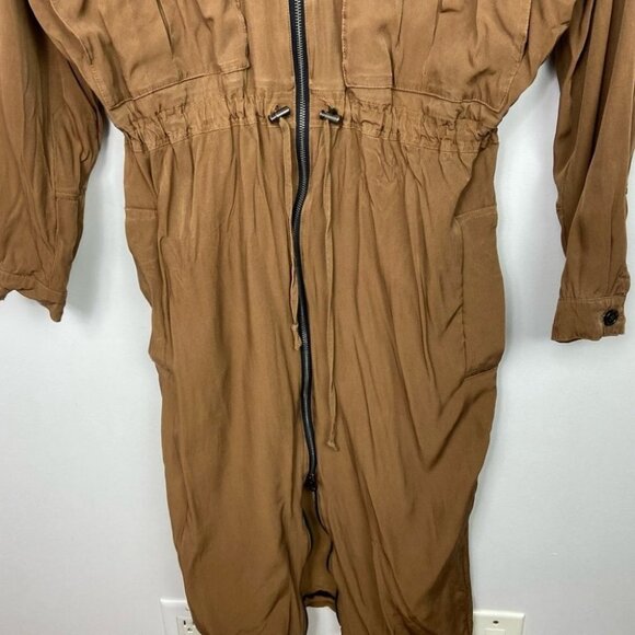 Reiss Zipper Shirt Dress Brown Long Sleeve Sylvie Size 4 Midi Brown Utility Boho - Picture 5 of 14